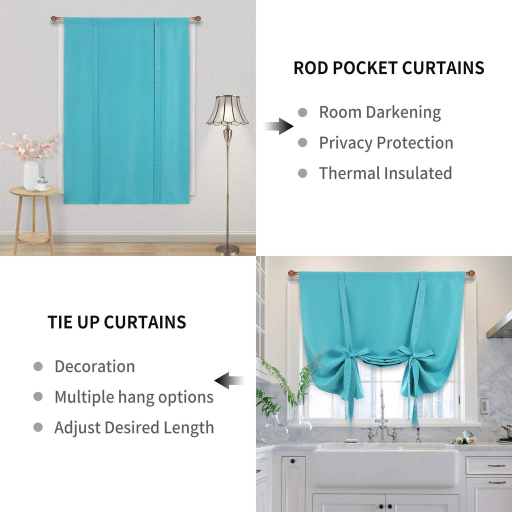 Dwcn Tie Up Curtain-Thermal Insulated Room Darkening Blackout Curtains For Livingroom, Bedroom And Dining Room, Turquoise, W42 X