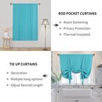 Dwcn Tie Up Curtain-Thermal Insulated Room Darkening Blackout Curtains For Livingroom, Bedroom And Dining Room, Turquoise, W42 X