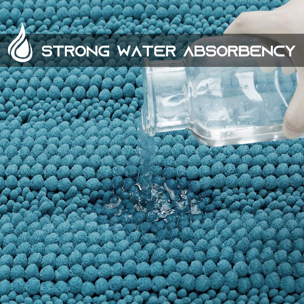 Nicetown Bathroom Rugs, Teal Blue, Set Of 2-20'' X 32''/70'' X 24'', Slip-Resistant Absorbent Soft And Fluffy Thick Striped Bath