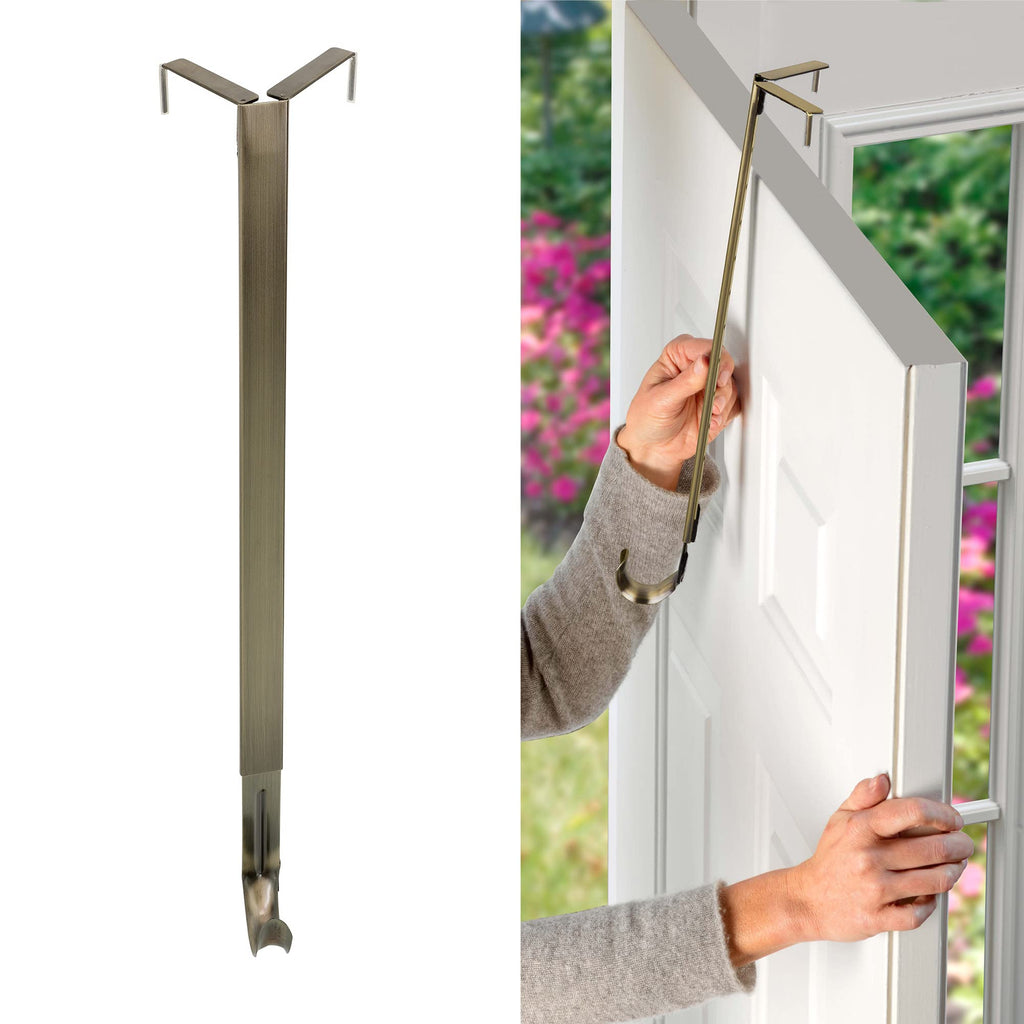 Haute Decor Adapt Adjustable Wreath Hanger, Top & Length Adjustable - Antique Brass - Over The Door Wreath Holder That Fits Almo