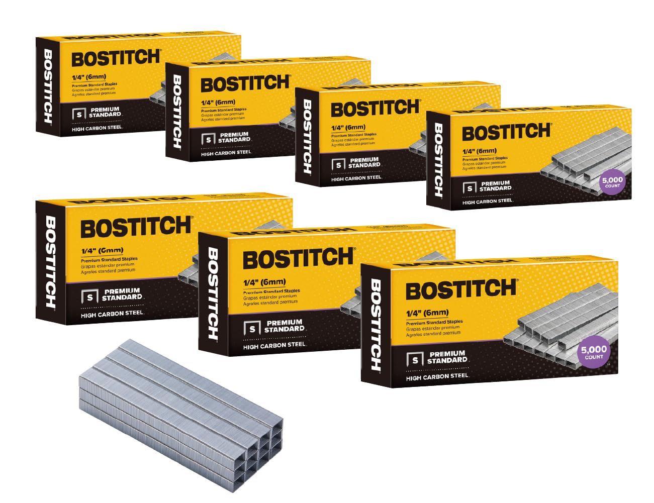 Bostitch Office 35,000 Standard Staples, 1/4' Length,Full Strip Staples, 210/Strip, 5000 Per Box, 7-Pack