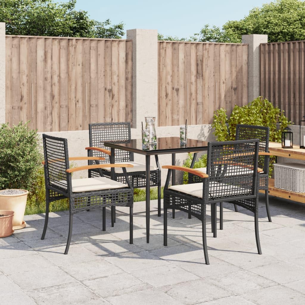 vidaXL Garden Dining Set with Cushions 3 Pieces, Table and Chairs, Relaxing Armchairs, Seats for Patio Terrace, Synthetic Rattan Black