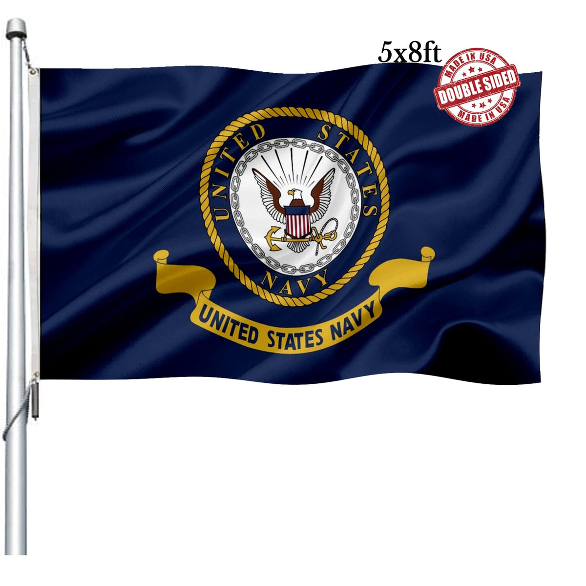 Us Navy Emblem Flag Double Sided 5X8 Outdoor- Heavy Duty Navy Naval Military Flags -United State Navy Flags Banner With 2 Brass