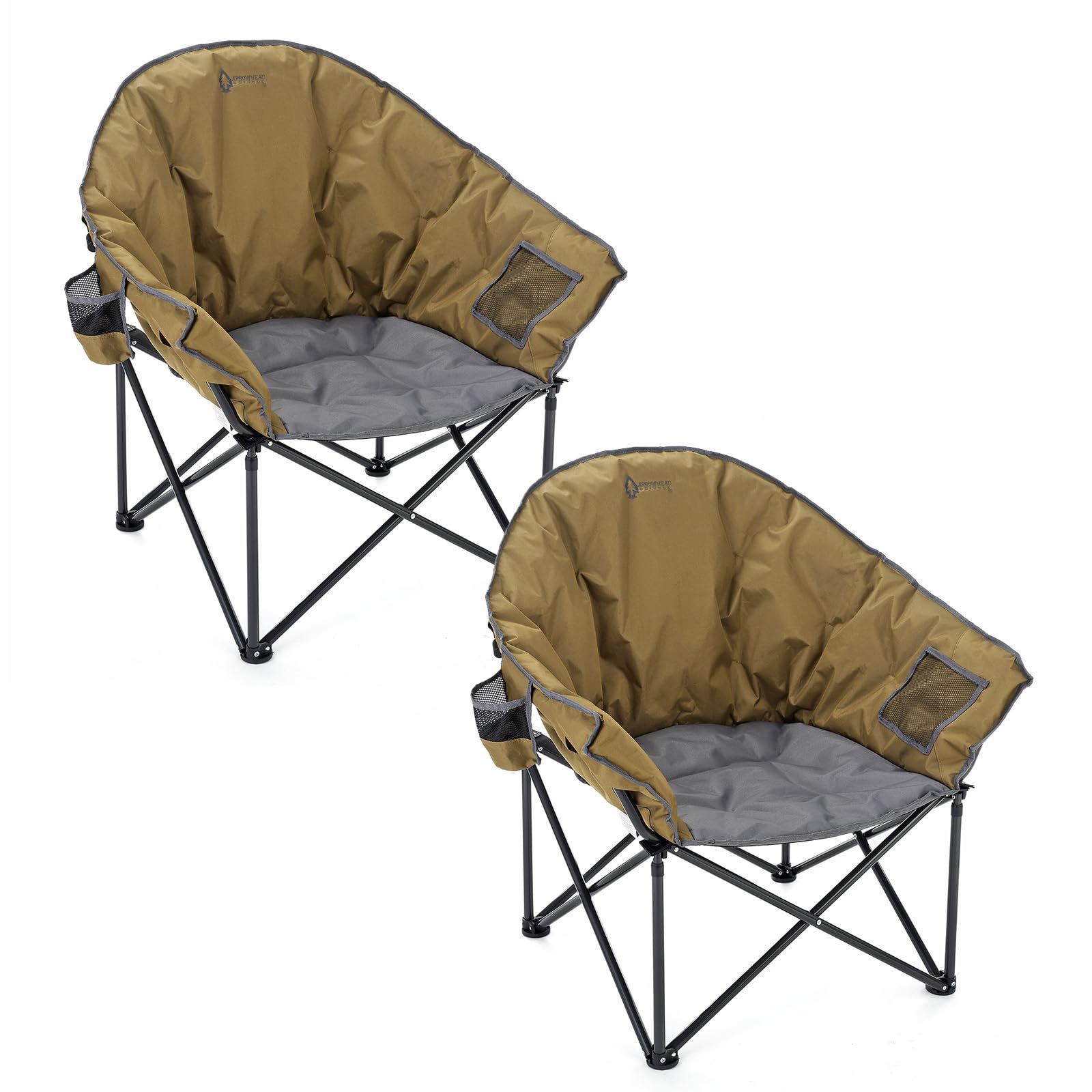 ARROWHEAD OUTDOOR 2-Pack Oversized Heavy-Duty Club Folding Camping Chair w/Pocket, Cup Holder, Portable, Padded, Moon, Round, Sa