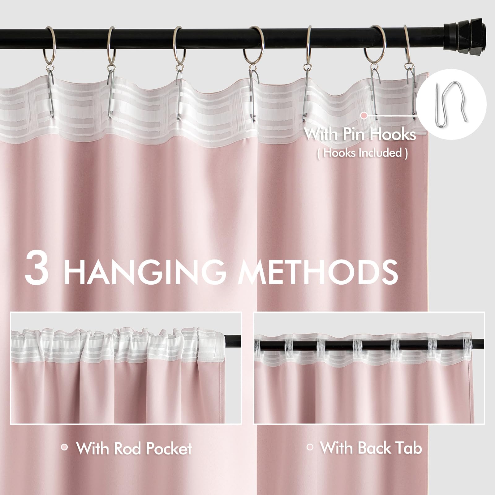 MIULEE Baby Pink 90 Blackout Curtains 2 Panels Set, Thermal Insulated Room Darkening, Rod Pocket/Pinch Pleated, 52W x 90L