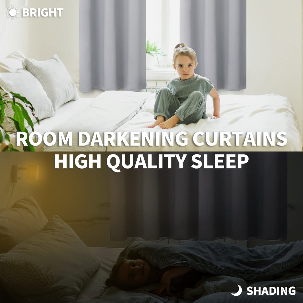 Bgment Light Grey Blackout Curtains 90 Inches Length - Rod Pocket Room Darkening Window Drapes For Bedroom Living Room Office, 2 Panels, 52 X 90 Inch