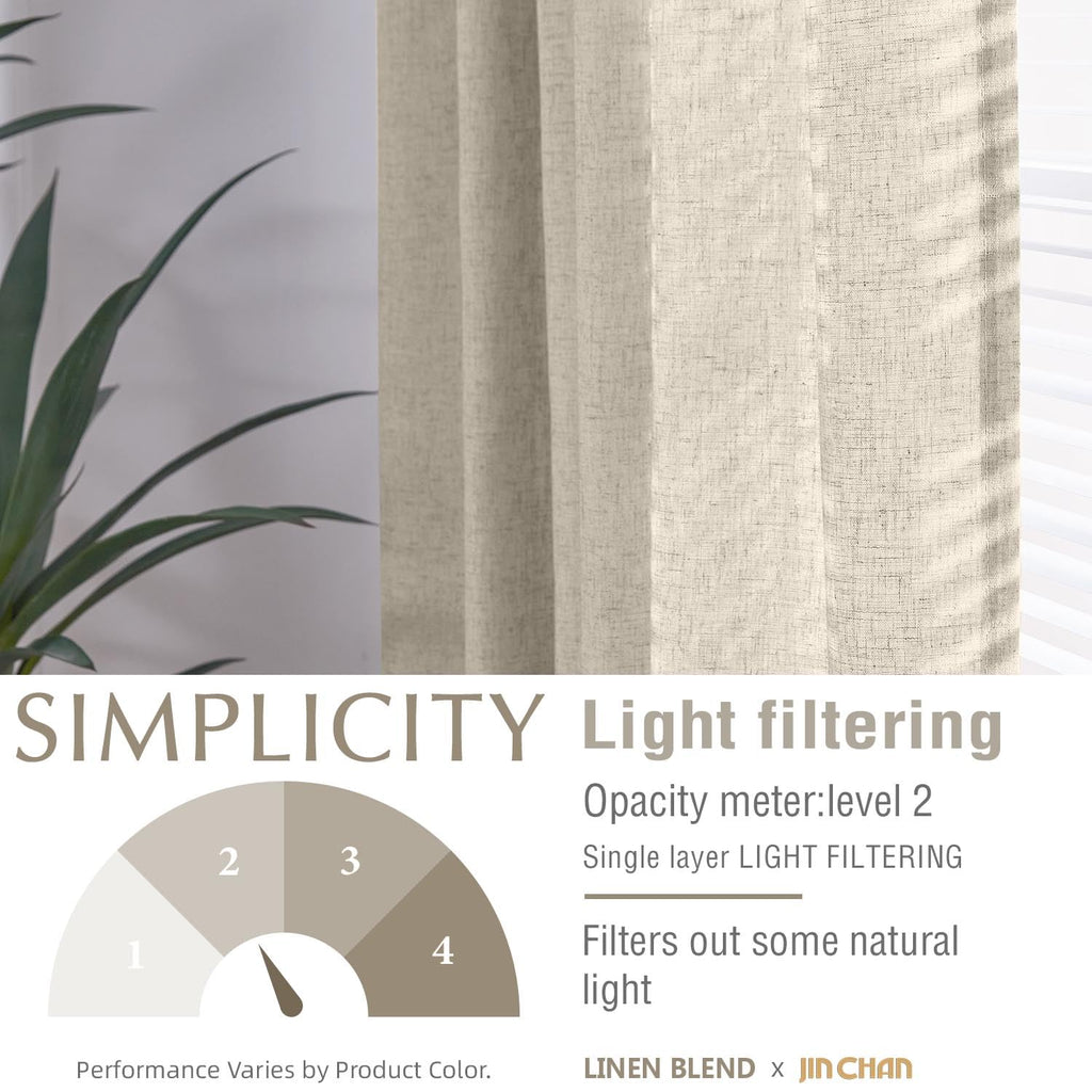 Jinchan Linen Blend Curtains 84 Inches Long For Living Room Oat Farmhouse Rod Pocket Back Tab Light Filtering Window Drapes For Bedroom Curtains 2 Panels