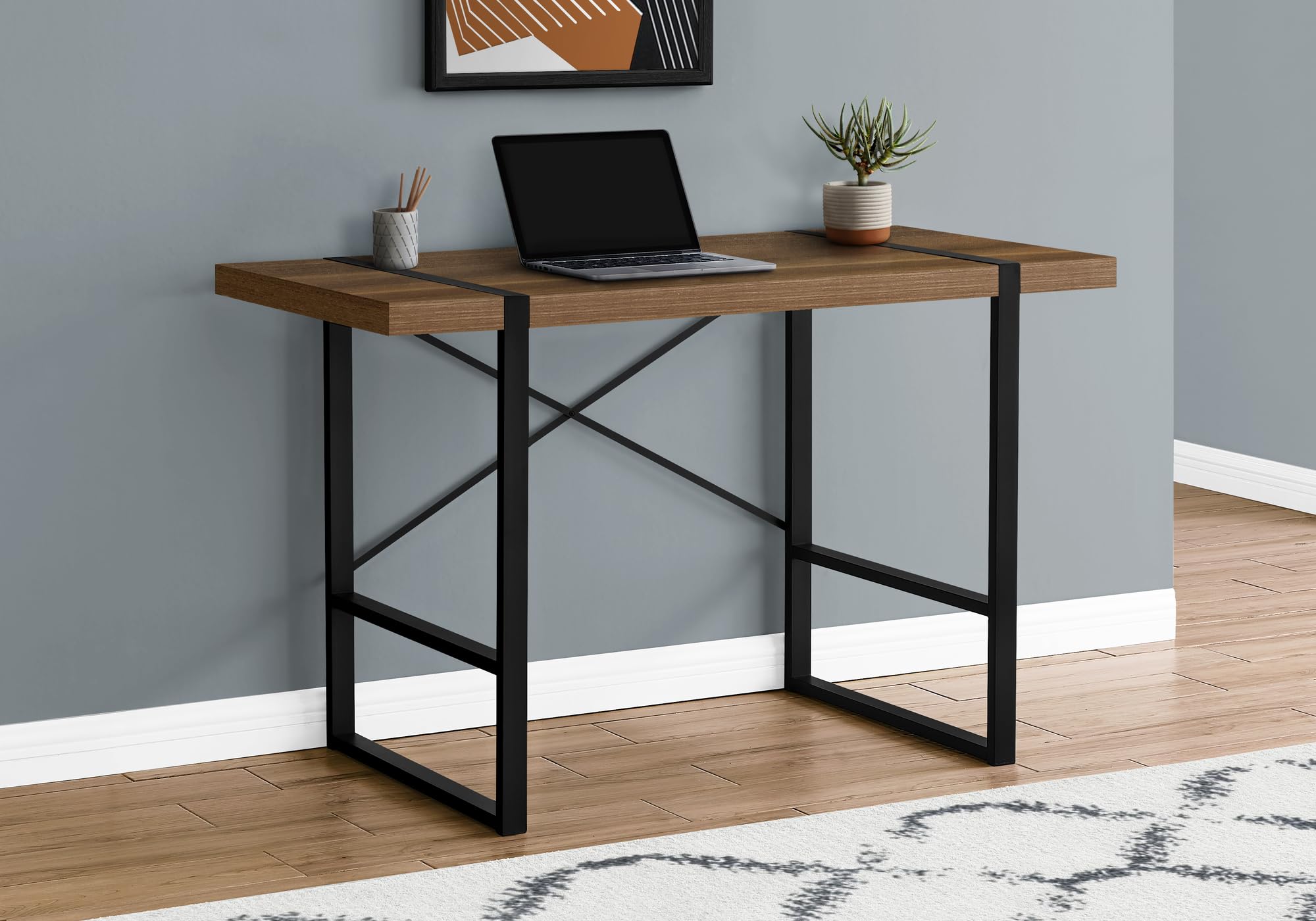 Monarch Specialties I 7655 Computer Desk, Home Office, Laptop, 48' L, Work, Metal, Laminate, Walnut, Black, Contemporary, Modern