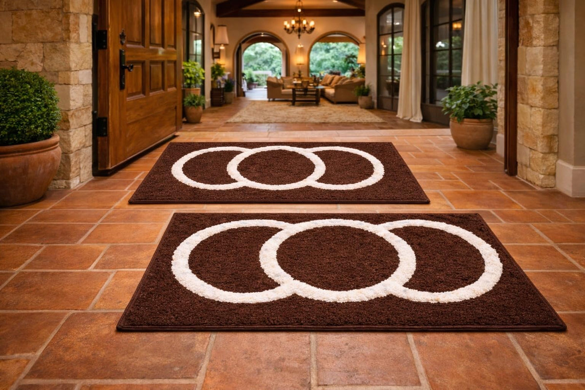 Brown Doormat with Circle Design, Pack of 2, Indoor Entryway Floor Mat