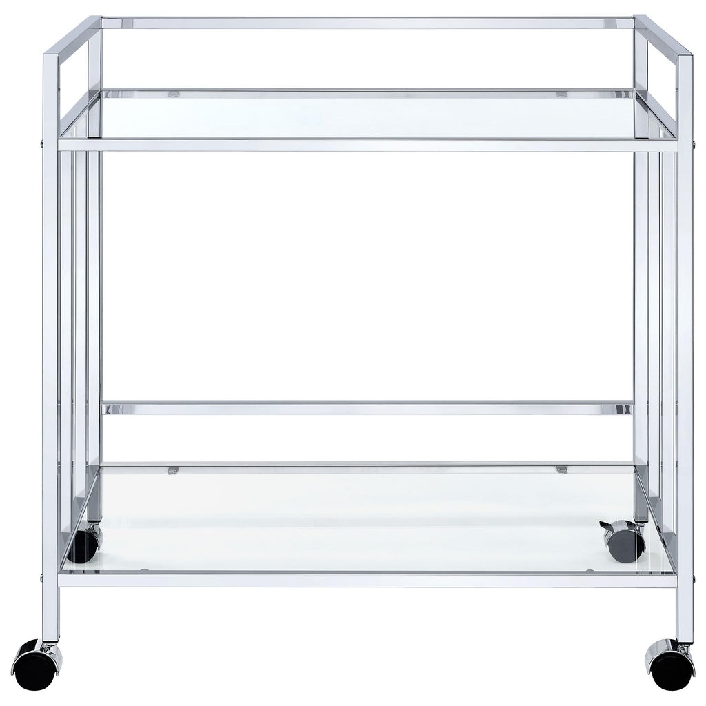 Coaster Home Furnishings Cara 2-Tier Rectangular Glass Shelf Metal Bar Cart Chrome 181382