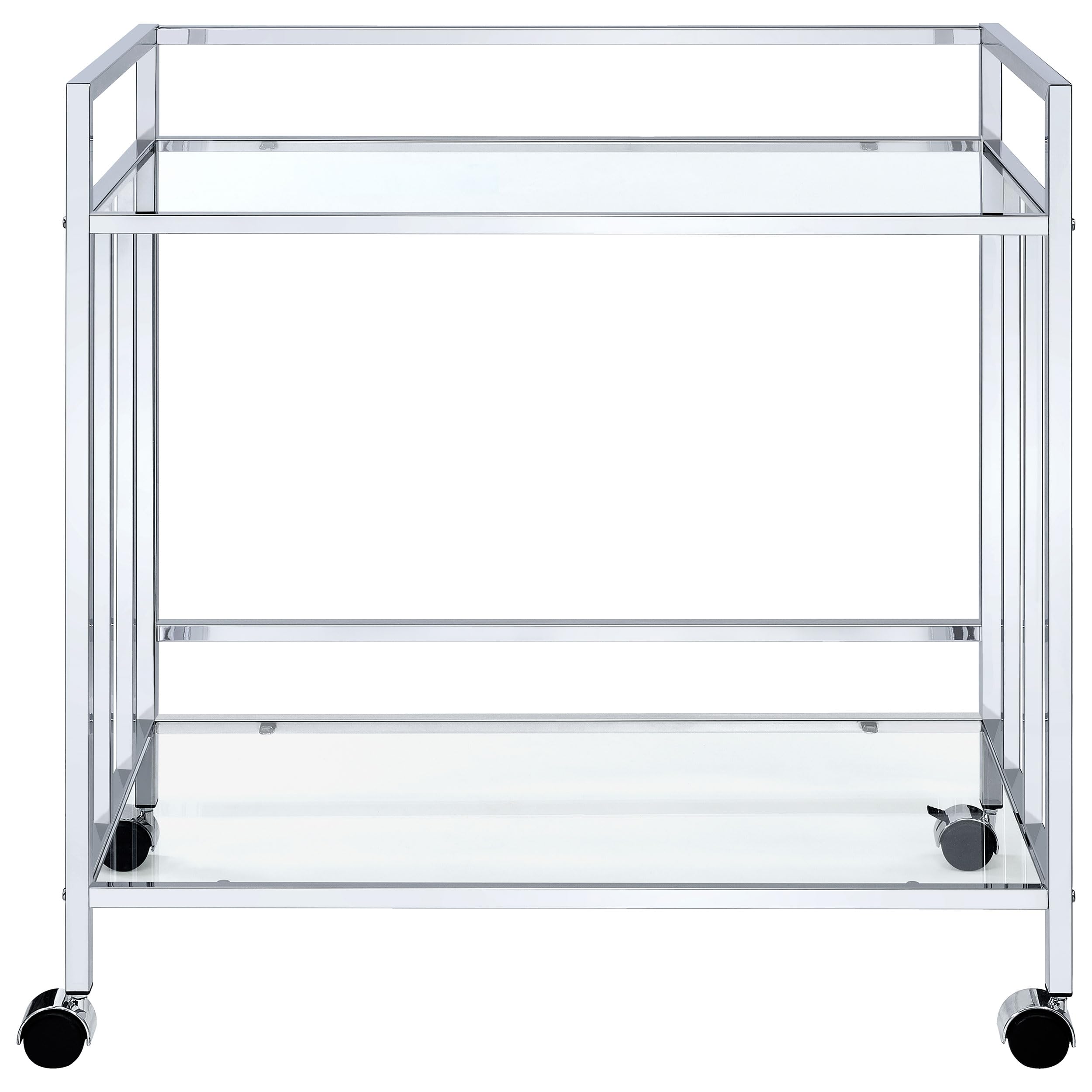 Coaster Home Furnishings Cara 2-Tier Rectangular Glass Shelf Metal Bar Cart Chrome 181382