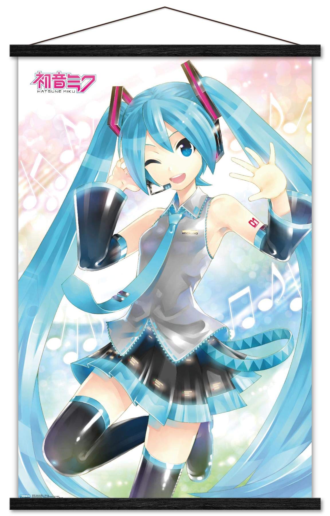 Trends International Hatsune Miku - Waving Wall Poster, 22.375 x 34, Print and Black Hanger Bundle