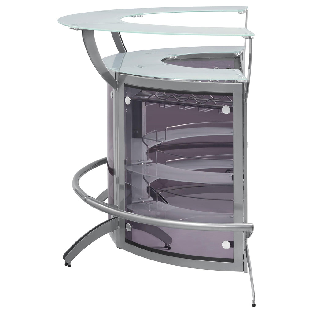 Coaster Home Furnishings Dallas 2-Shelf Curved Home Bar Silver and Frosted Glass (Set of 3)