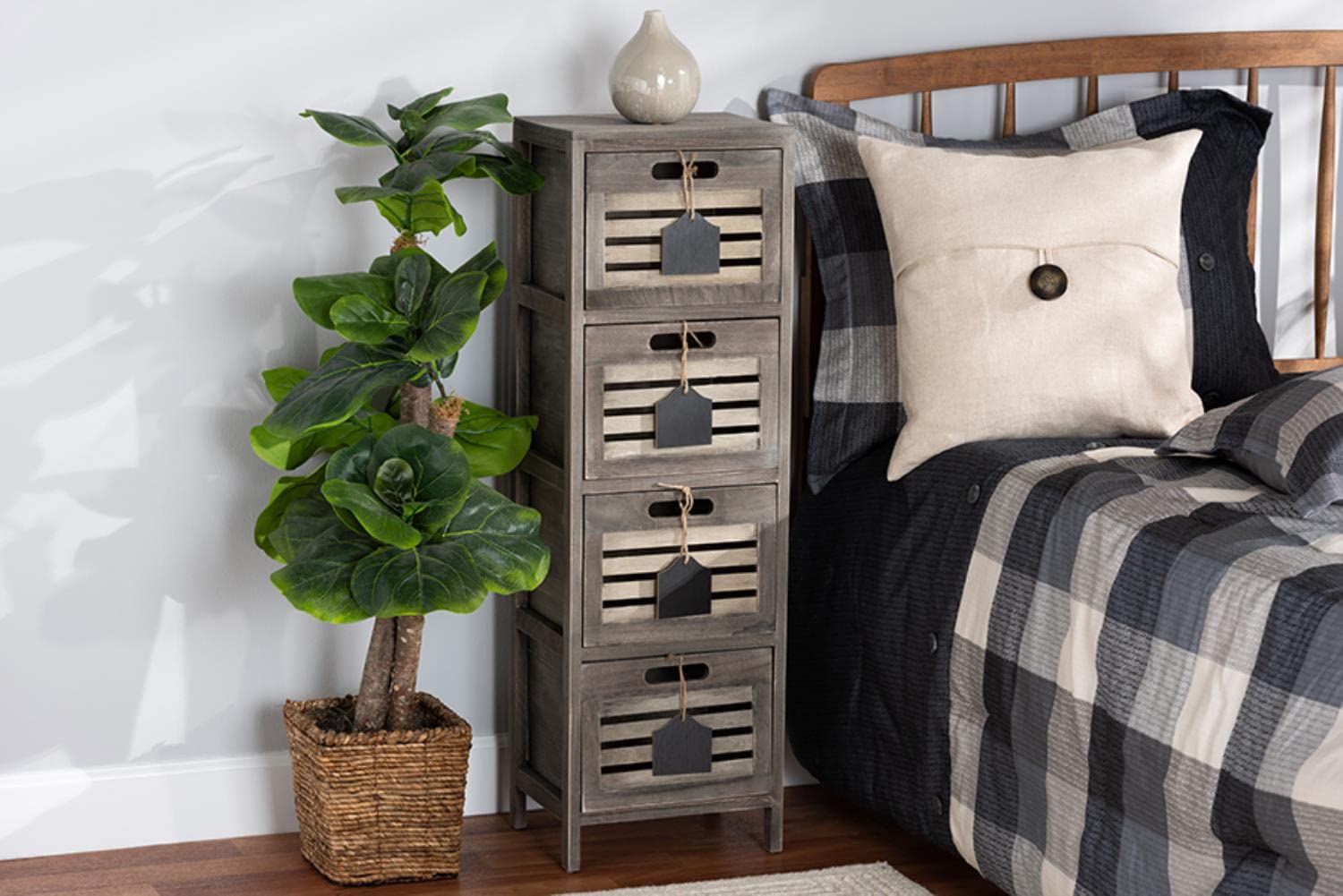 Baxton Studio Valko Grey Finished Wood Storage Unit with Four Baskets