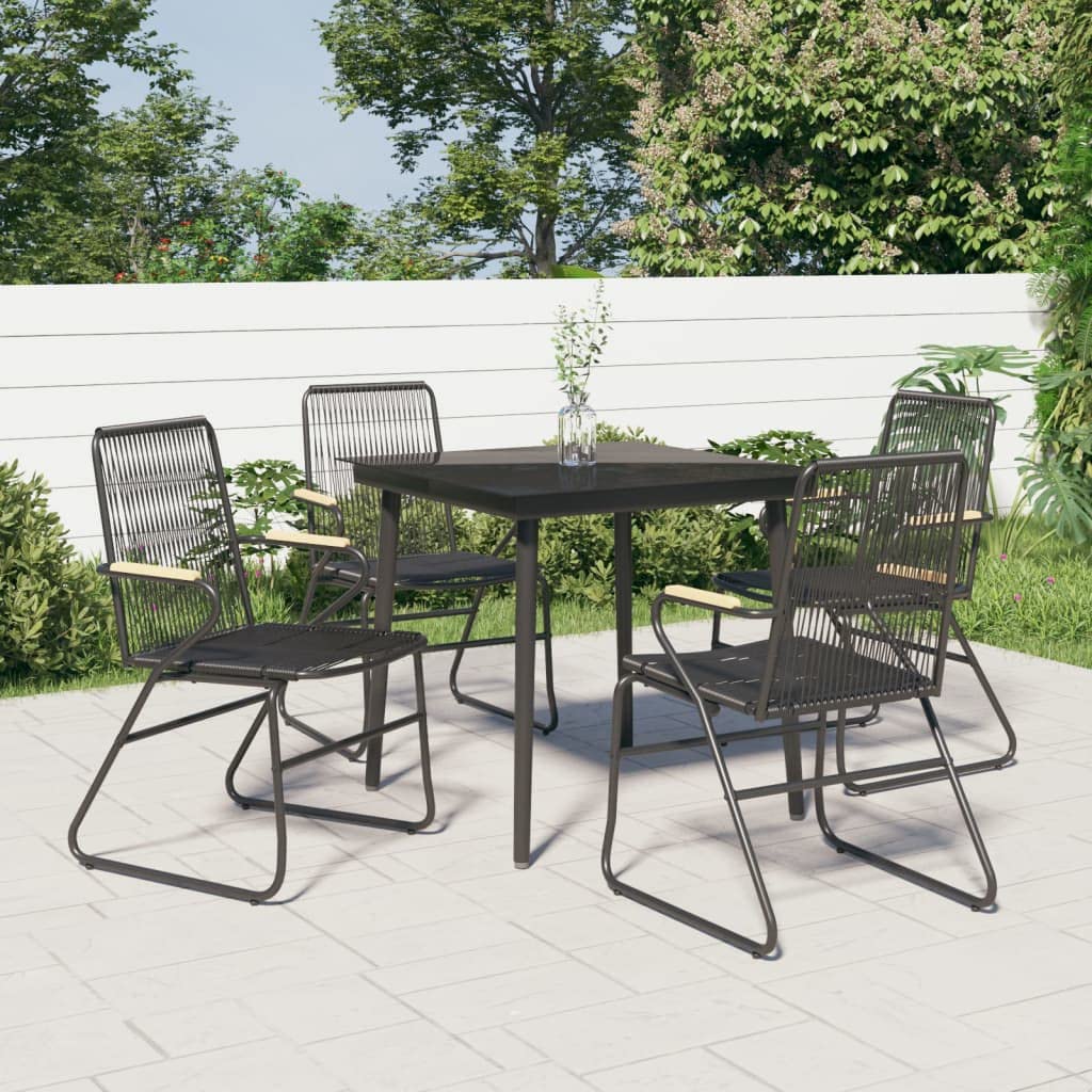 vidaXL 5 Piece Patio Dining Set - Durable PVC Rattan and Powder-Coated Steel Frame - Comfortable Seating Experience - Black