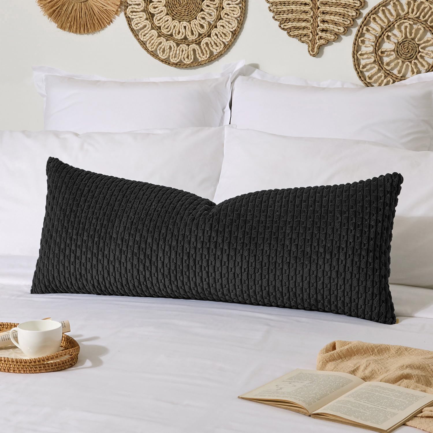 Kevin Textile 20x54 Inch Long Body Lumbar 1 Pack Boho Decorative Throw Pillow Cover Soft Striped Corduroy Rectangle Cushion Case