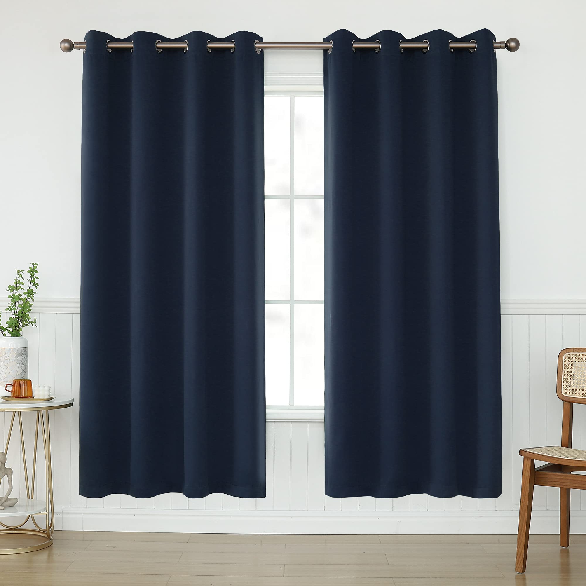 Keqiaosuocai Navy Blue Blackout Curtains 72 Inches Long 2 Panels For Living Room - Grommets Room Darkening Block Heat Drapes For