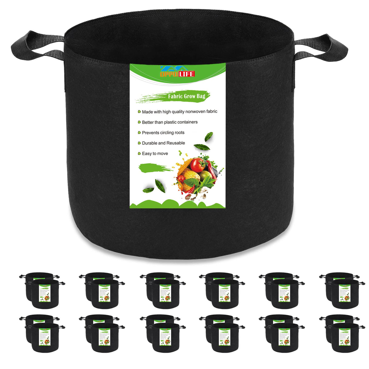Oppolife 24-Pack 3 Gallon Grow Bags, Heavy Duty Aeration Fabric Pots With Handles For Garden And Planting, Pots For Plant