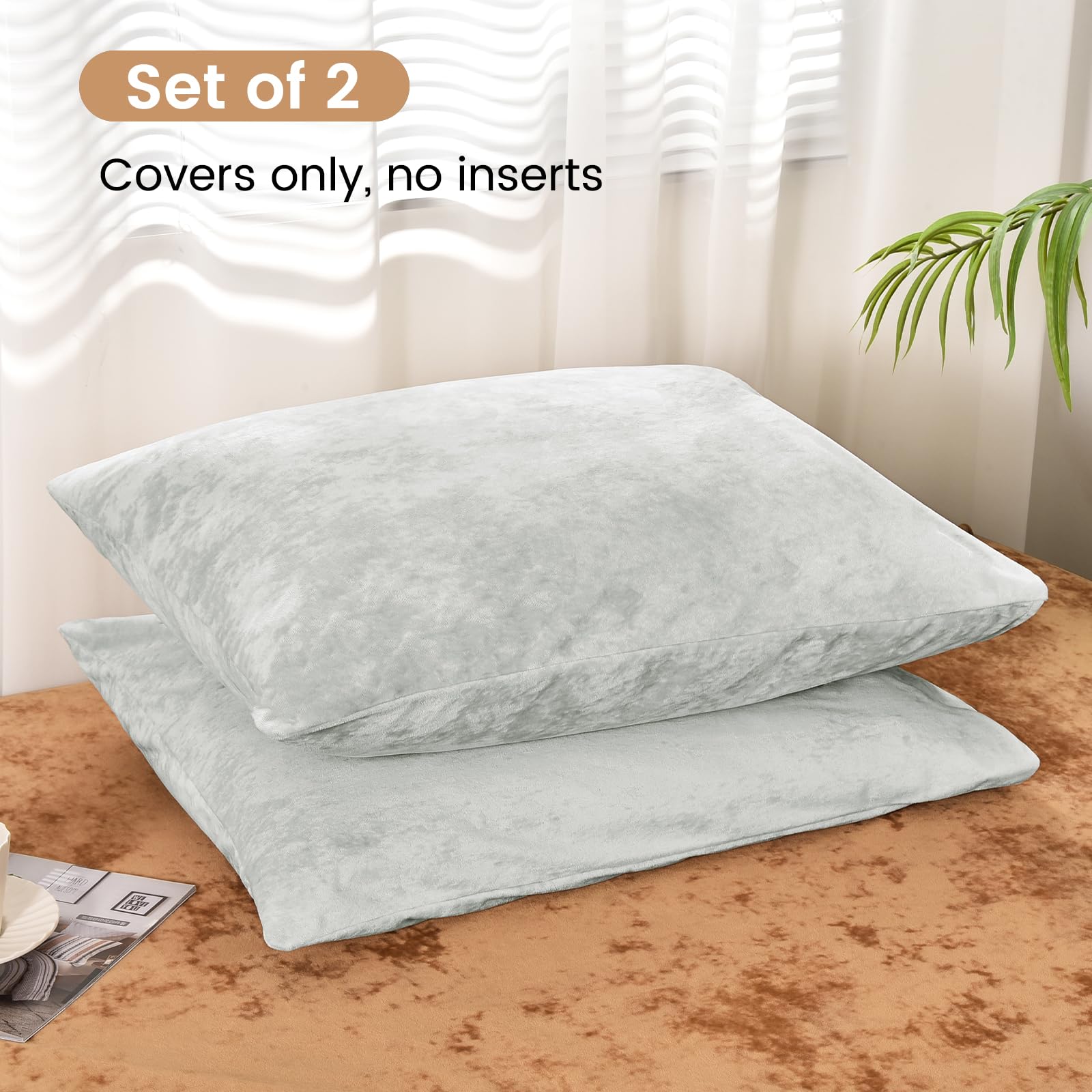 Phf Truly Velvet Pillowcases King Size, No Insert, 2 Pack Ultra Soft Breathable Pillow Shams Covers With Envelope Closure, 20' X 36' Luxury Cozy Warm Fuzzy Flannel Pillow Cases, Sliver Grey
