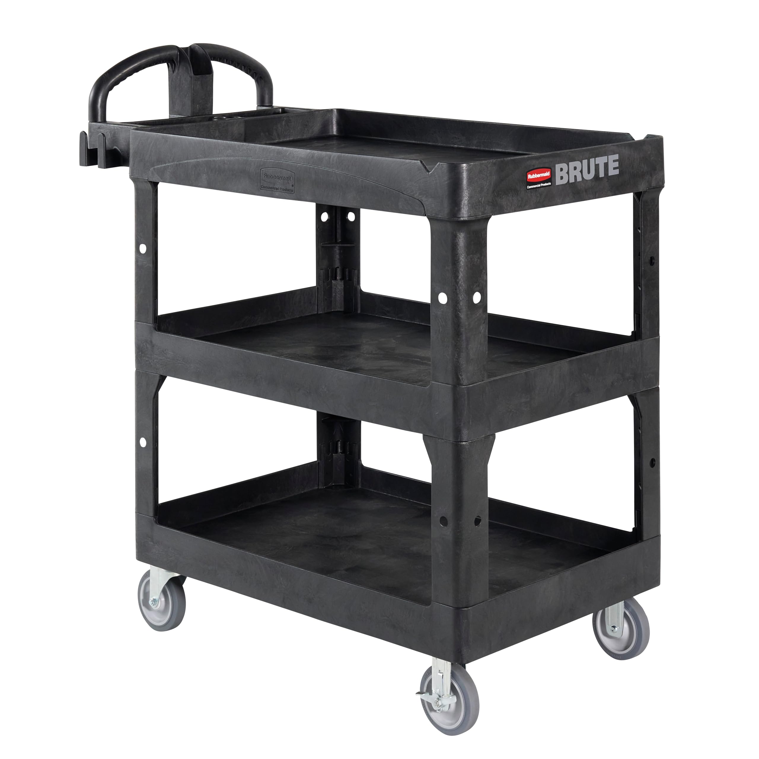 Rubbermaid Commercial Brute 3-Shelf Heavy-Duty Utility/Service Cart, Medium, High Storage, Lipped Shelves, Ergonomic Handle, 600