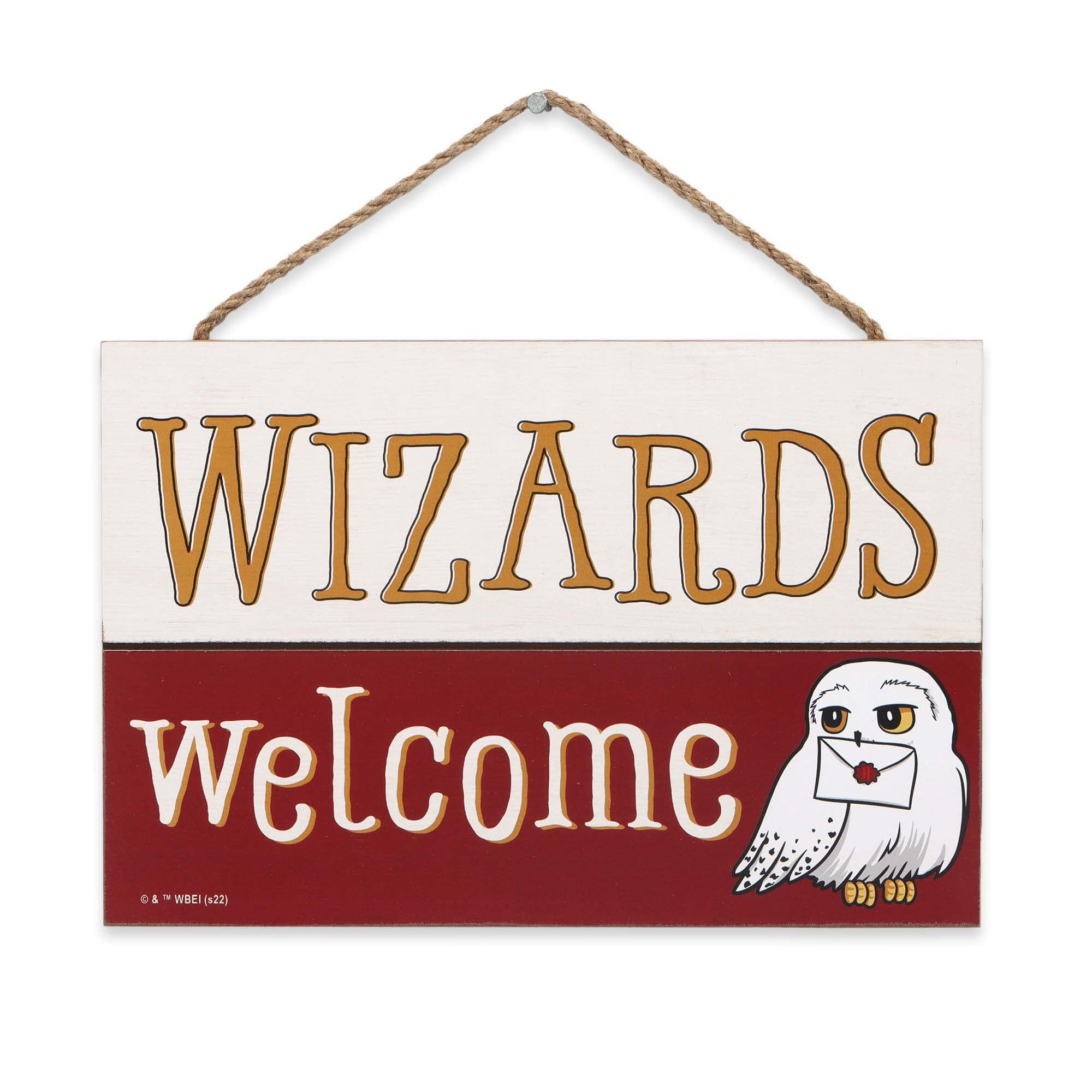 Open Road Brands Harry Potter Wizards Welcome Hanging Wood Wall Decor - Fun Harry Potter Sign for Home Decorating