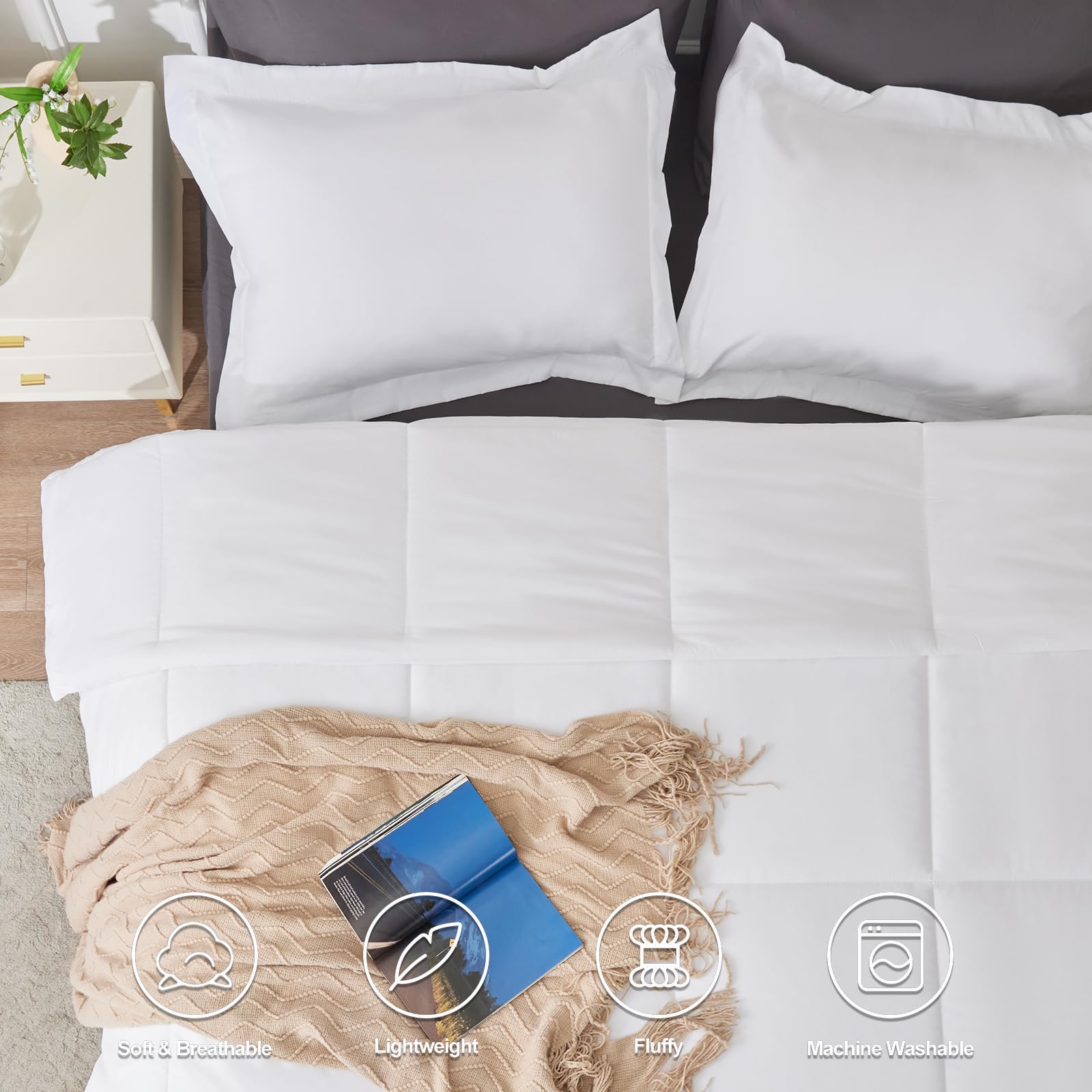 Cozylux Full Size Comforter Sets - White Comforter Full Size, 3 Pieces Box Stitched Bed Set For All Seasons, Soft Lightweight Bedding Sets With 1 Down Alternative Comforter And 2 Pillow Shams