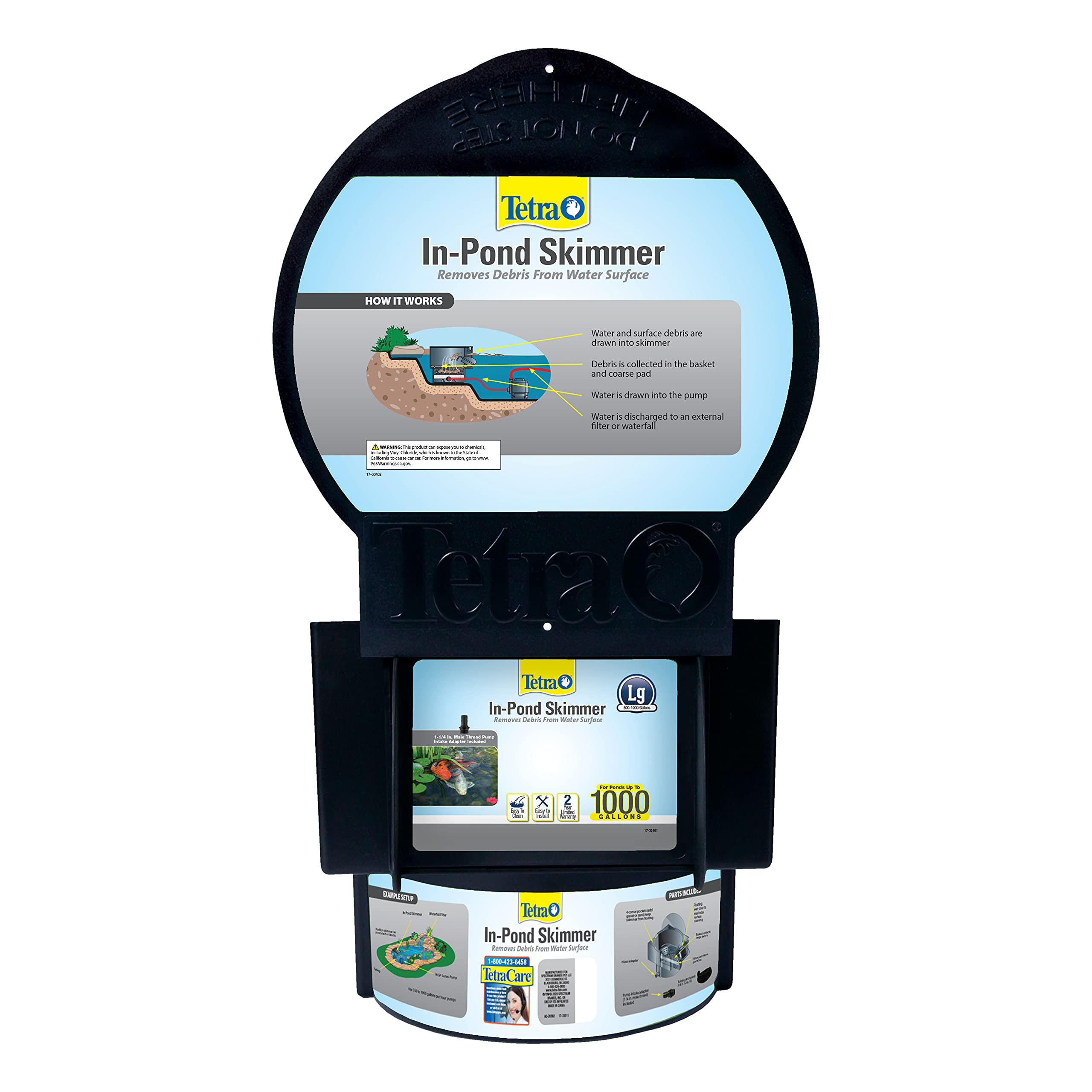 Tetra Pond In-Pond Skimmer, Skims Pond Debris Before It Sinks, Black 13.5 In