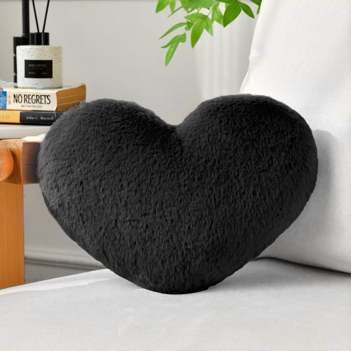 Iremate Heart Pillow Black Throw Pillows Decorative Pillows For Bed Couch Cute Faux Rabbit Fur Small Pillow For Women Valentine