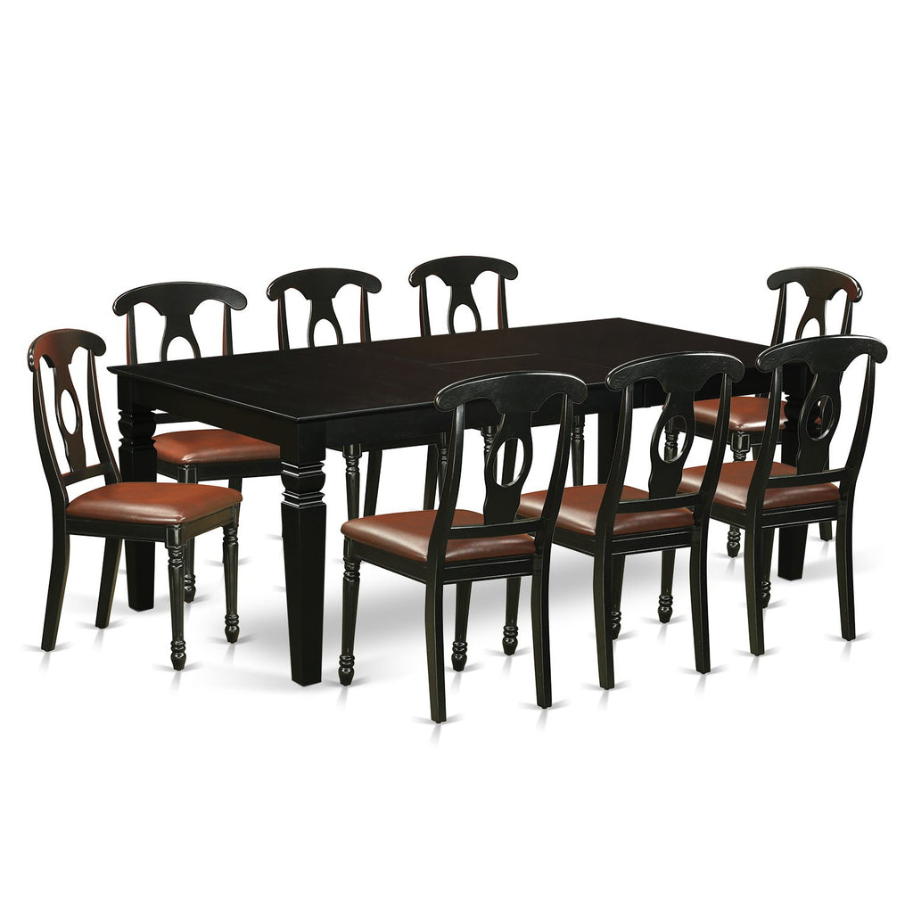 East West Furniture LGKE9-BLK-LC Logan 9 Piece Room Set Includes a Rectangle Kitchen Table with Butterfly Leaf and 8 Faux Leather Upholstered Dining Chairs, 42x84 Inch, Black