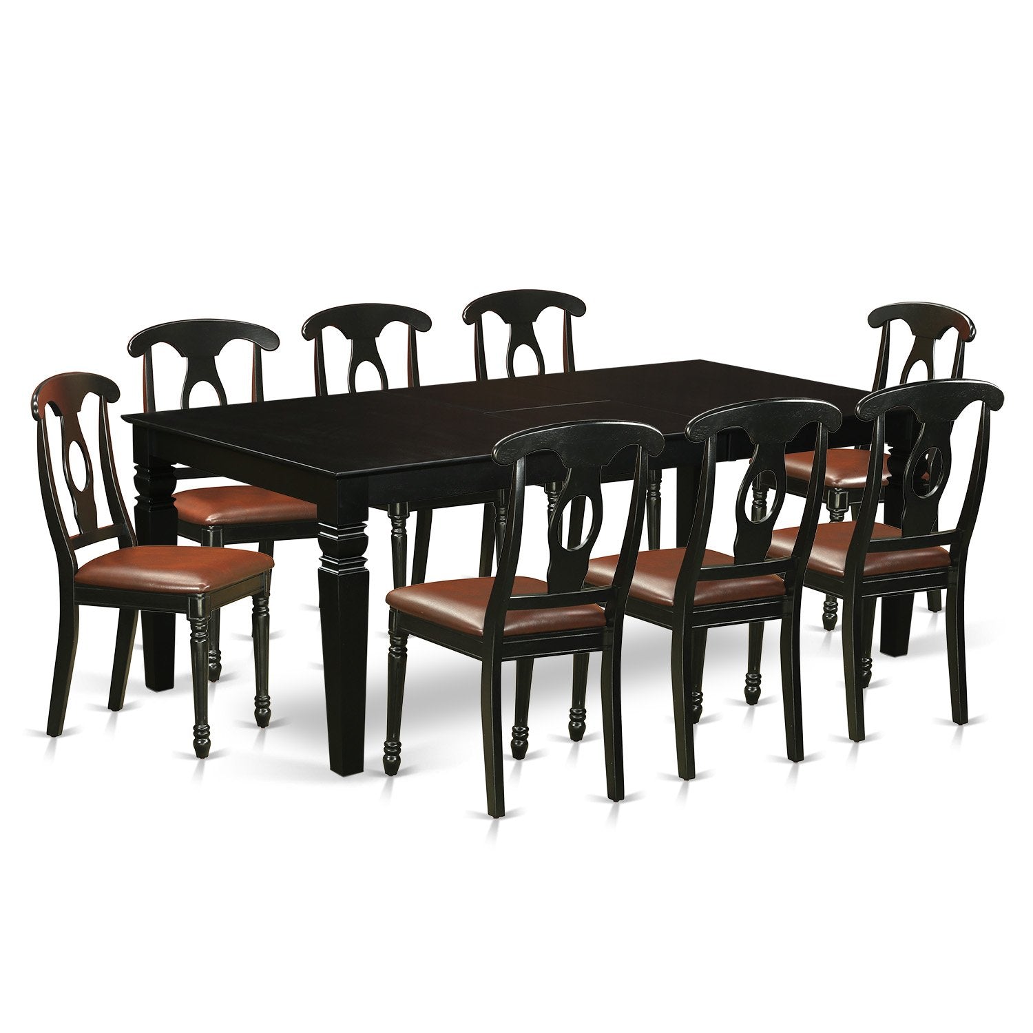 East West Furniture LGKE9-BLK-LC Logan 9 Piece Room Set Includes a Rectangle Kitchen Table with Butterfly Leaf and 8 Faux Leather Upholstered Dining Chairs, 42x84 Inch, Black