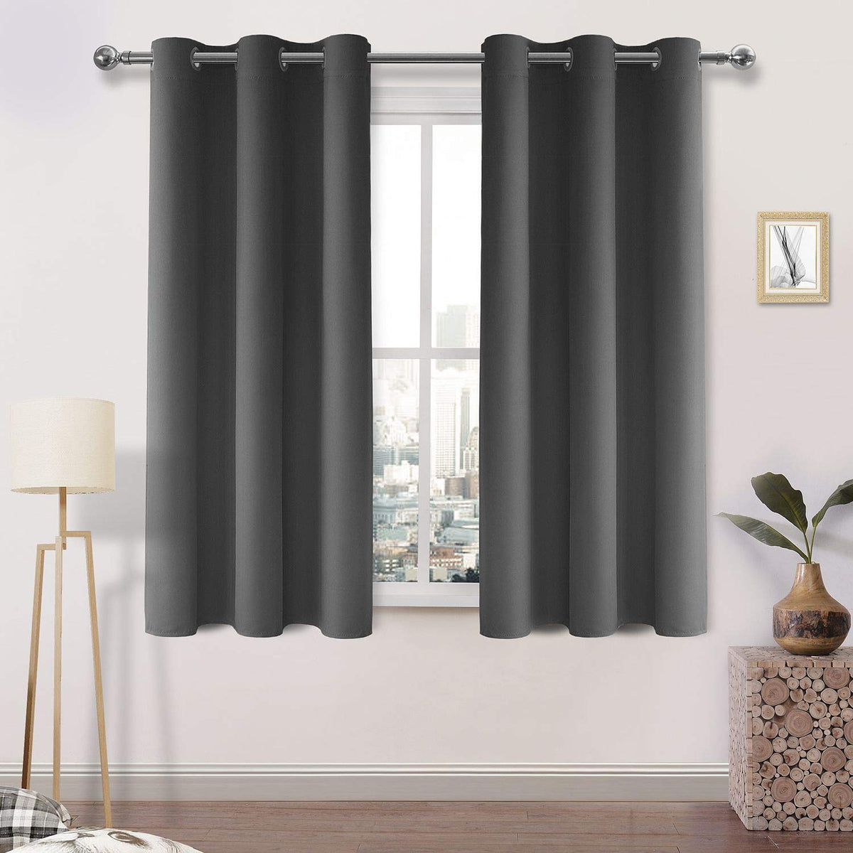 Dwcn Grey Blackout Curtains For Bedroom, Thermal Curtain For Living Room - W38 X L54 Inch Length, Dark Grey, Set Of 2