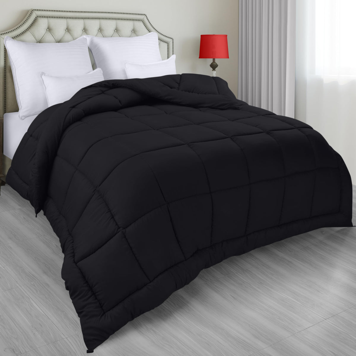 Utopia Bedding All Season Down Alternative Comforter With Corner Tabs For Queen Bed, Duvet Insert,Queen Size, Black, Machine Was