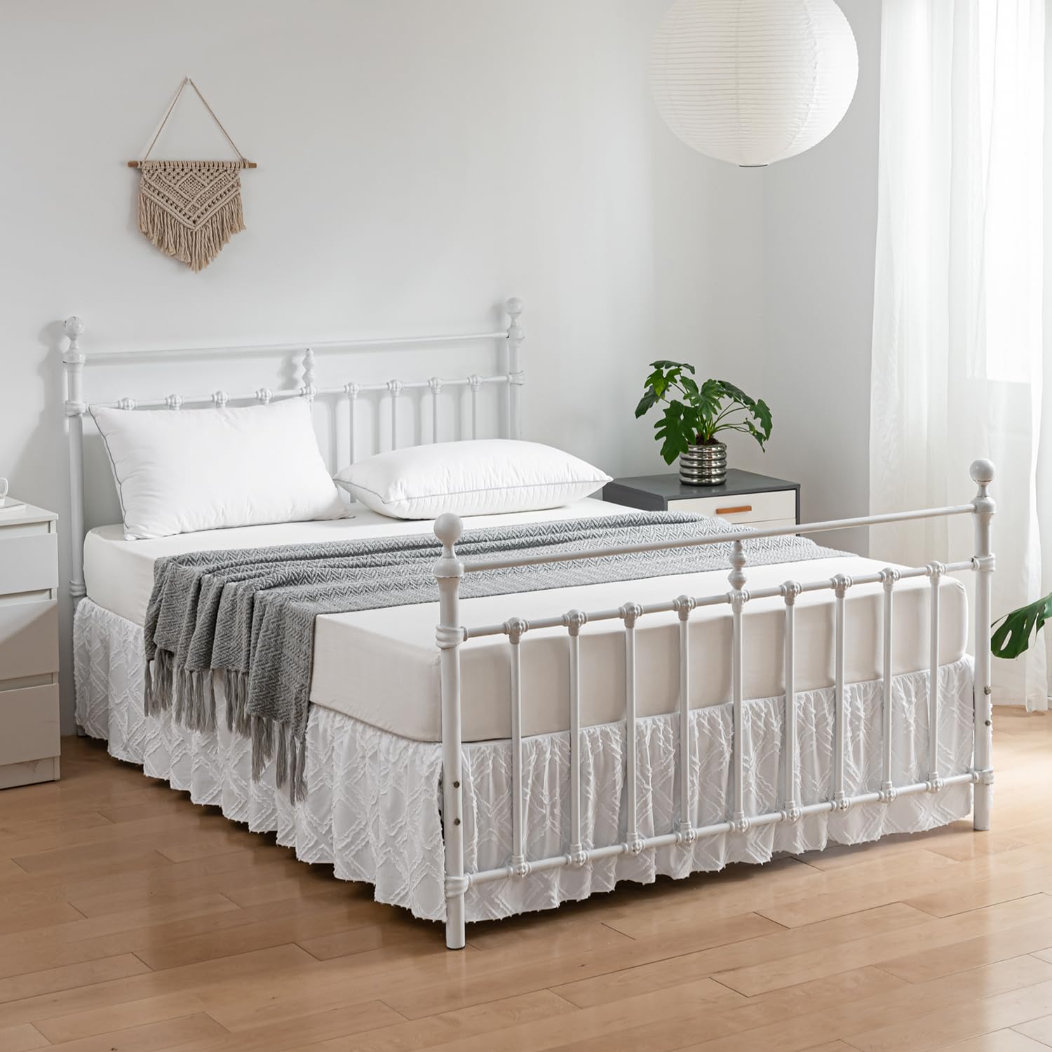 Tufted Bed Skirt Twin Size,Ruffled Bed Skirt With Split Corners, Twin Bed Skirt 12 Inch Drop, Boho Twin Size Bed Skirt White For