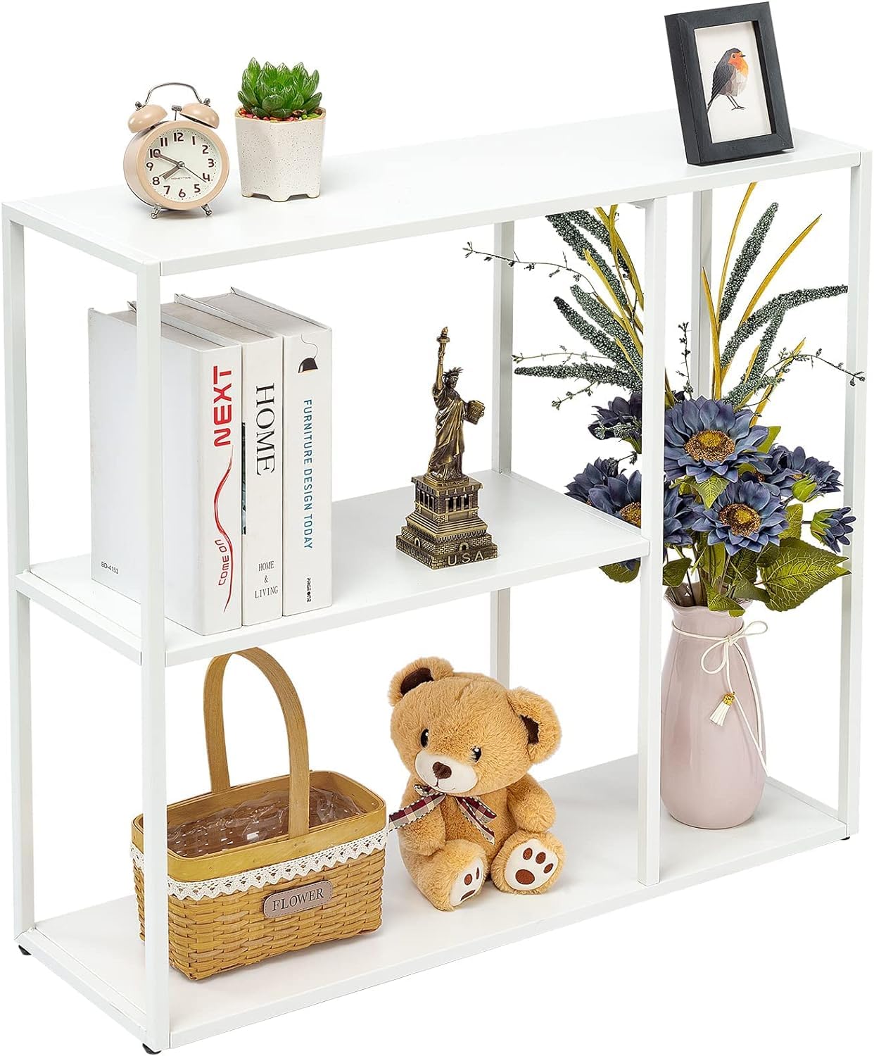 HDANI Console Table, Narrow Entryway Table, 3 Tier Metal Hallway Table, 9.8Dx31.5Wx29.7H(White)