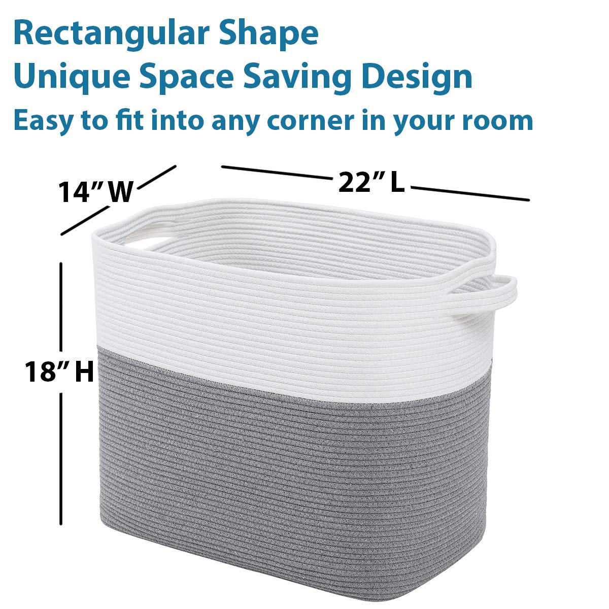 22'X14'X18' Mega Size Rectangular Extra Large Storage Basket, Rectangular Cotton Rope Storage Baskets, Woven Laundry Hamper,