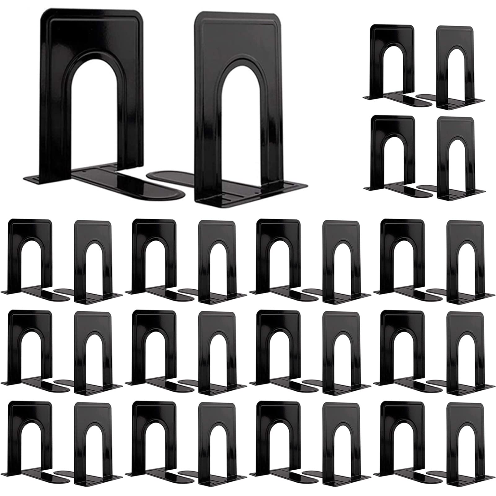 30 Pcs Metal Book Ends For Shelves, Heavy Duty Bookends For Office Home Kitchen Decorative, Nonskid Book Ends To Hold Heavy Book