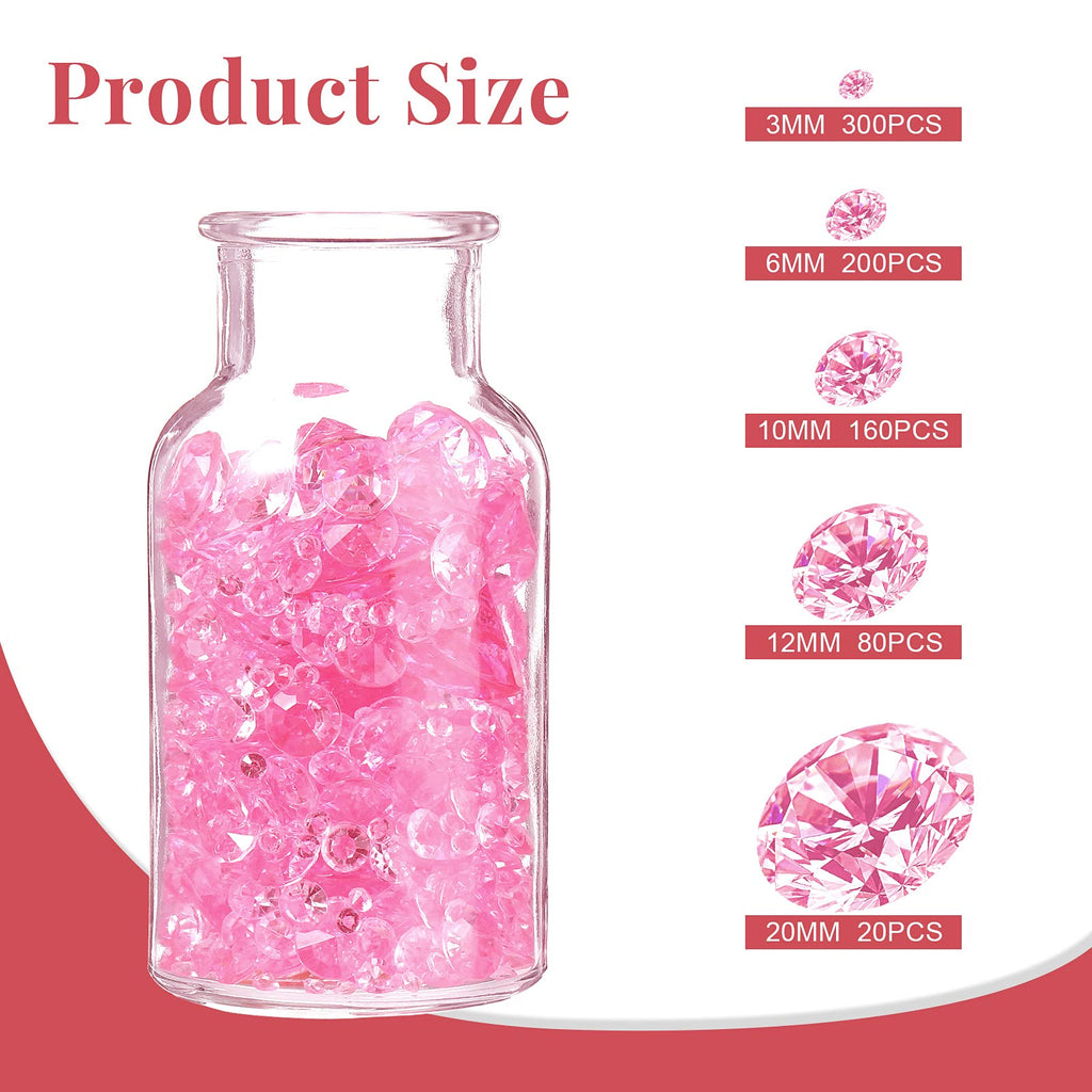 Hicarer 800 Pieces Diamond Decorations Acrylic Diamond Table Scatter Crystals For Table For Vase Fillers Party Table (Pink, 30Mm