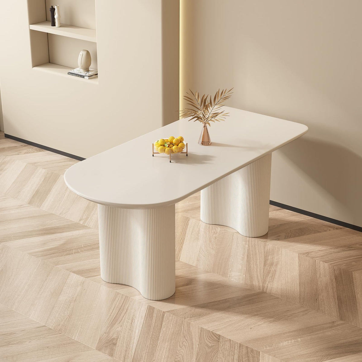 Guyii 55.12' Dining Table, Modern Kitchen Table For 6 People, Indoor Dining Table For Kitchen, Bar, Living Room, Small Space, White