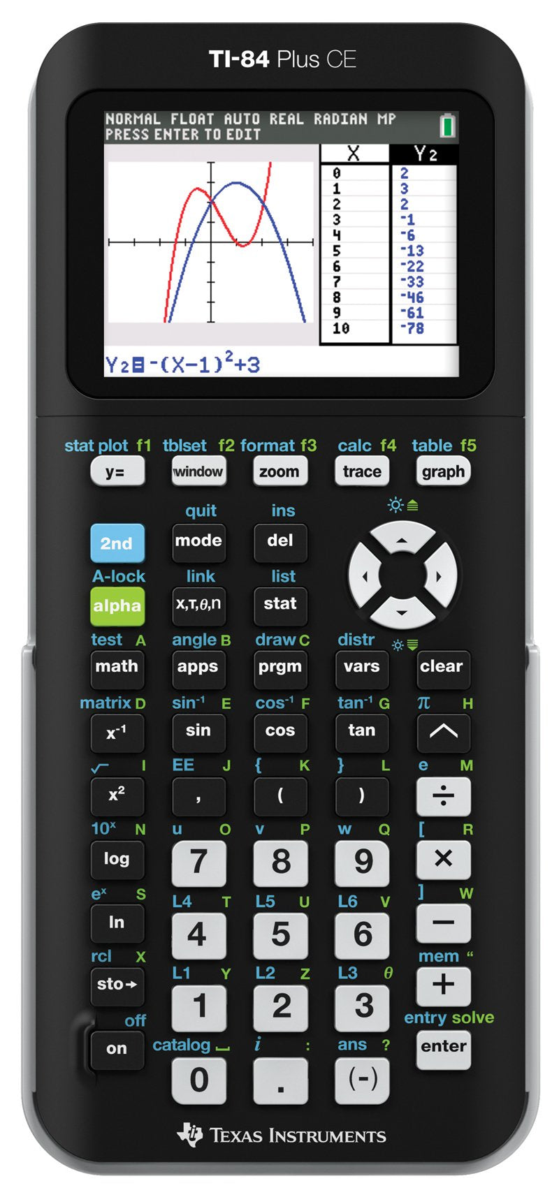 Texas Instruments Ti-84 Plus Ce Graphing Calculator, Black (Frustration-Free Packaging) (84Plce/Pwb/2L1/A)