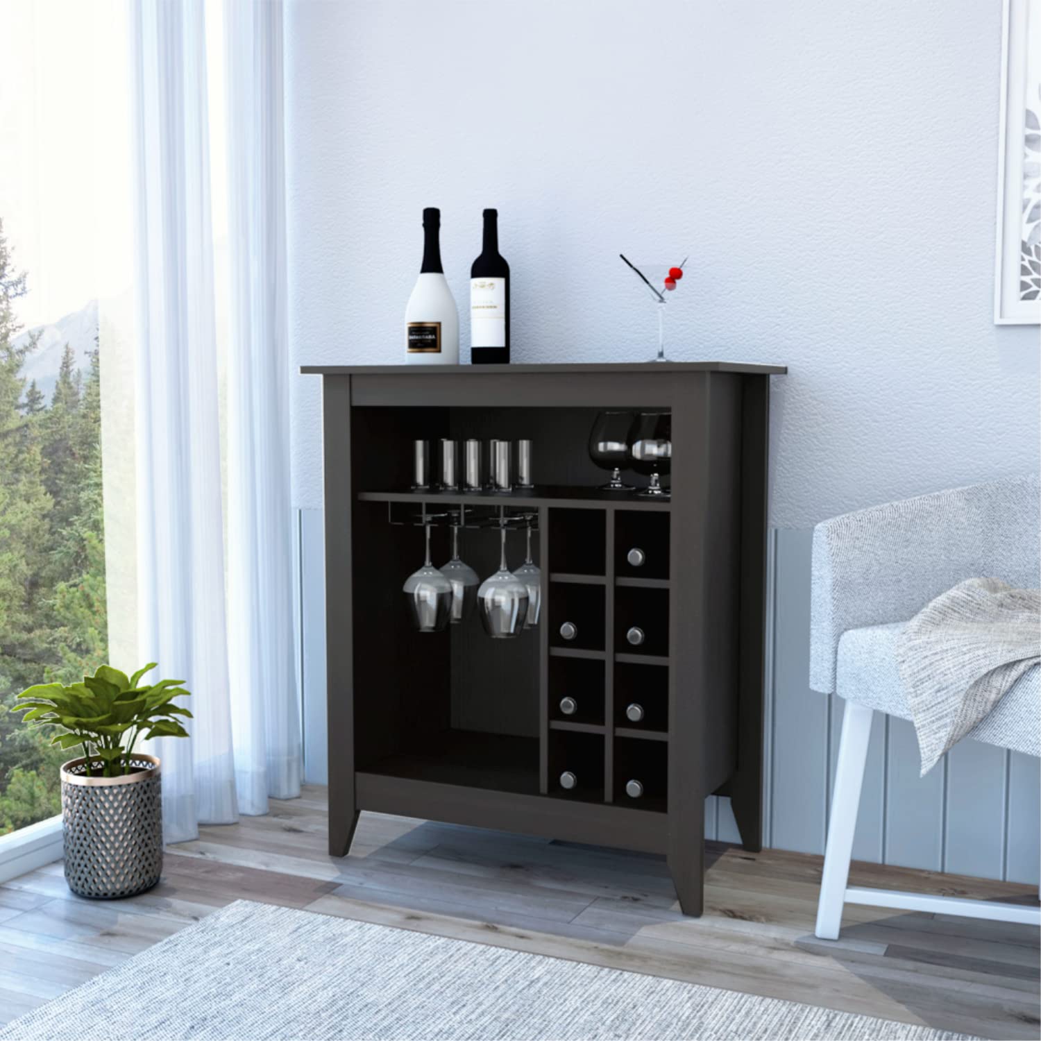 Mojito Bar Cabinet, 1 Open Drawer, 1 Open Shelf, Black