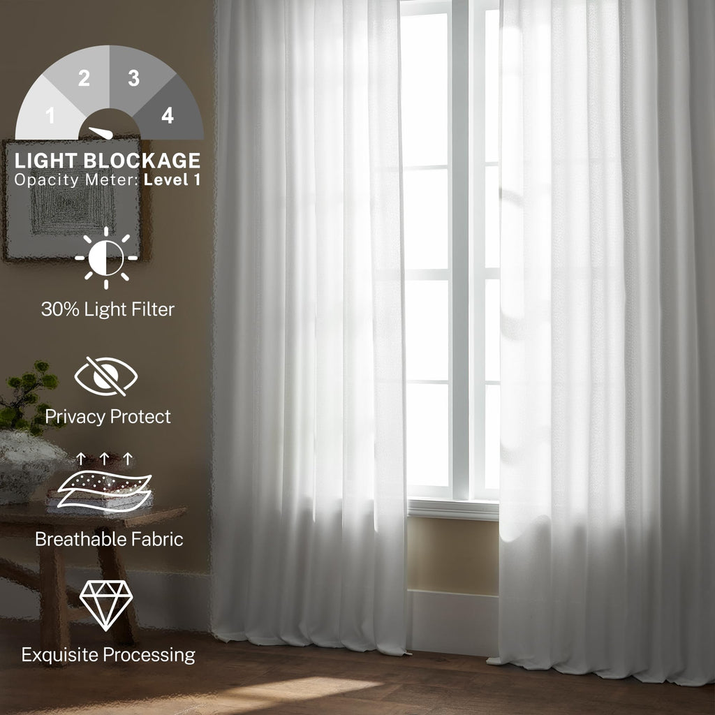 Meetbily White Linen Curtains 84 Inches Long For Living Room 2 Panels Set Linen Textured Back Tab Pocket Light Filtering Semi Sh