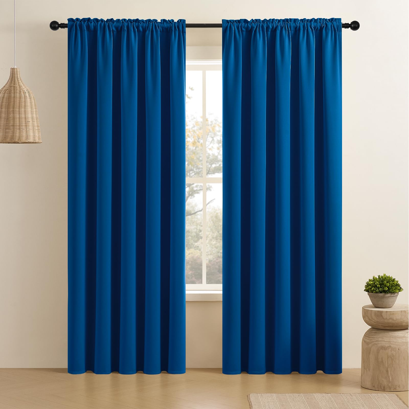 CUCRAF Royal Blue Blackout Curtains 96 inch Length 2 Panels Set, Rod Pocket Room Darkening Drapes for Bedroom Living Room, Insul