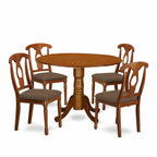 East West Furniture DLNA5-SBR-C 5 Piece Kitchen Table & Chairs Set Includes a Round Dining Room Table with Dropleaf and 4 Linen Fabric Upholstered Chairs, 42x42 Inch, Saddle Brown