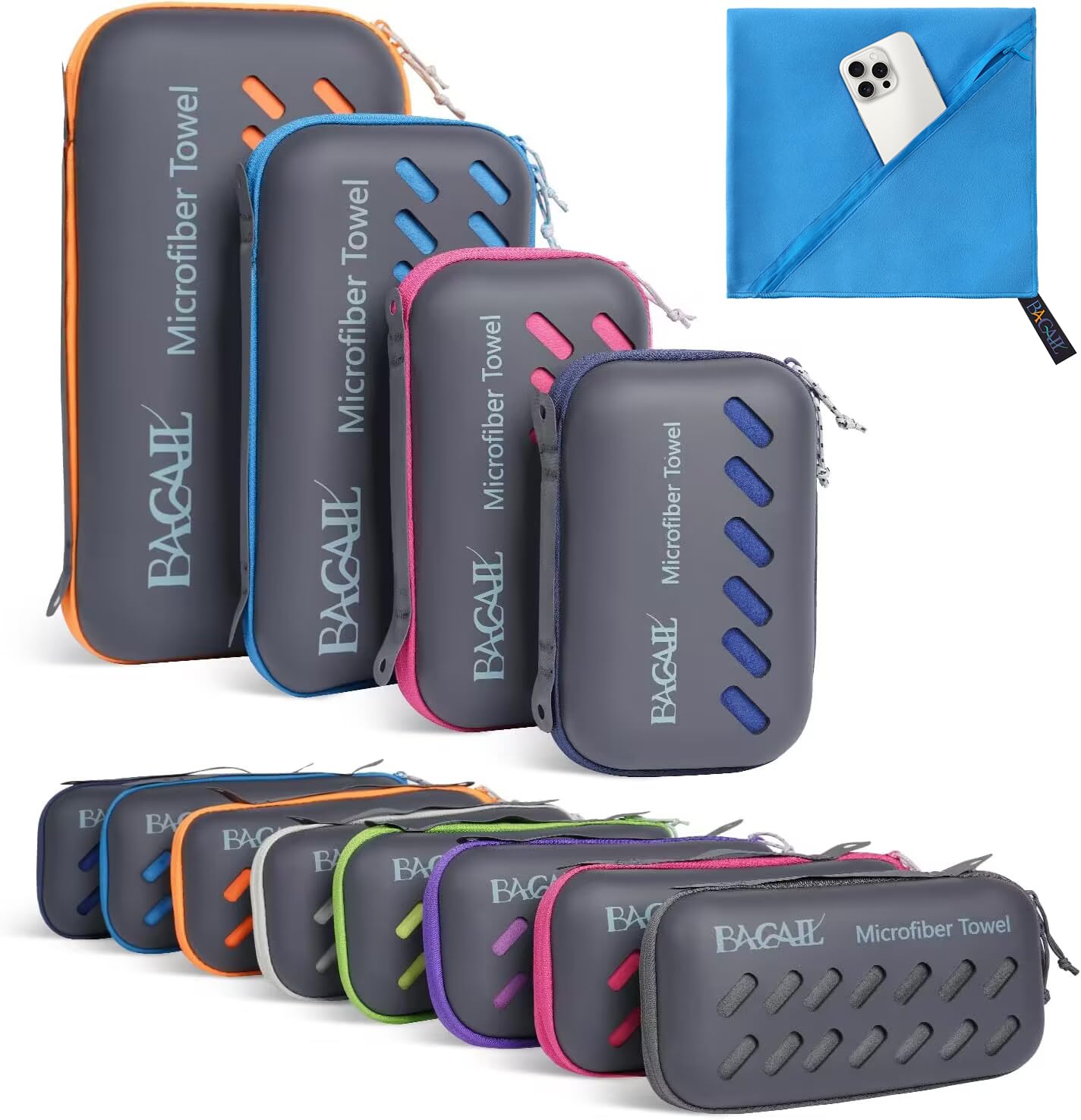 BAGAIL Camping Towel with EVA Case, Compact & Ultra Soft Microfiber Travel Towel - Super Absorbent & Lightweight Quick Dry Towel