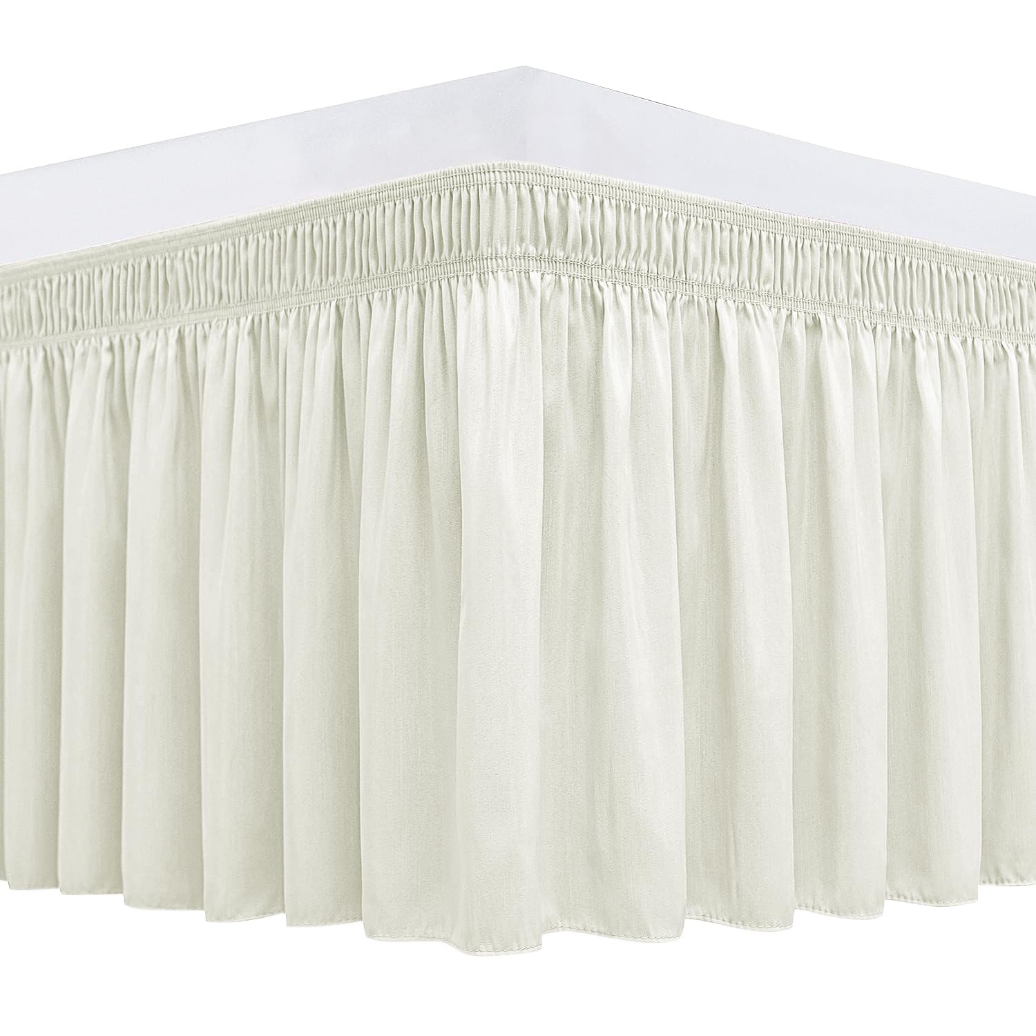 Biscaynebay Wrap Around Bed Skirts For Queen Beds 17' Long Drop, Ivory Adjustable Elastic Dust Ruffles Easy Fit Wrinkle & Fade