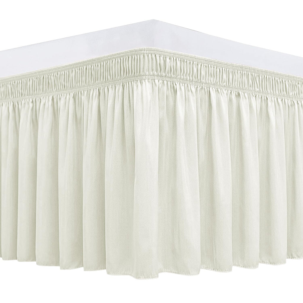 Biscaynebay Wrap Around Bed Skirts For King & Cal King Beds 18' Long Drop, Ivory Adjustable Elastic Dust Ruffles Easy Fit Wrink