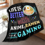 Ramen Noodle Blanket Throw,Life Is Better With Gaming Ramen Anime Gifts For Kids Boys Men Soft Lightweight Plush Fleece Quilt 60