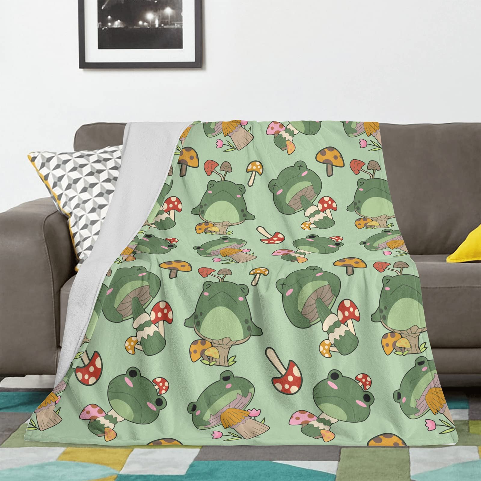 Cute Frog Blanket Gifts For Frog Lovers Soft Frog Mushroom Throw Blanket For Couch Sofa Bed Cozy Plush Fuzzy Cute Frog Blankets