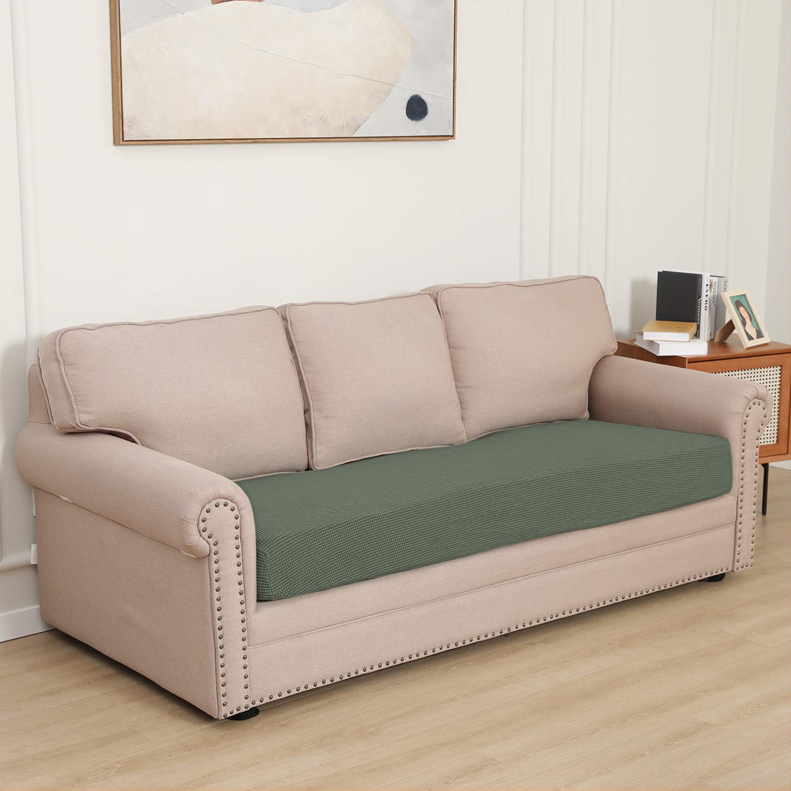 Easy-Going Stretch Cushion Cover Sofa Cushion Furniture Protector Sofa Seat Sofa Slipcover Sofa Cover Soft Flexibility With Elastic Bottom( Sofa Cushion,Greyish Green)