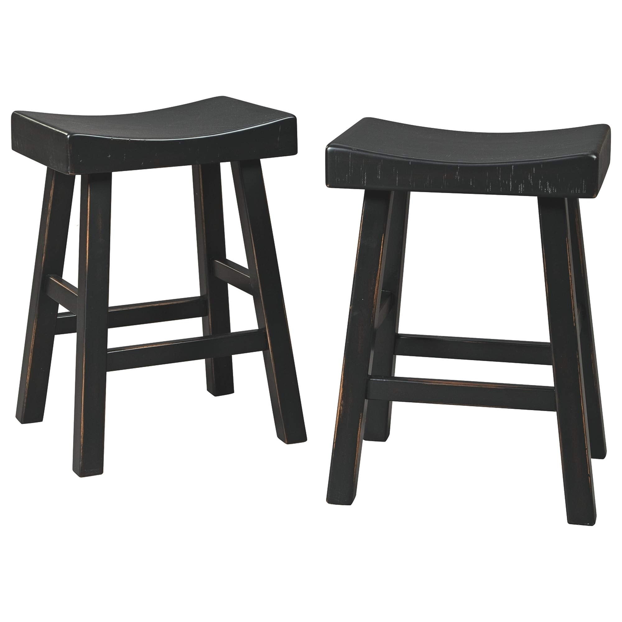 Benjara 25 Inch Wooden Saddle Stool With Angular Legs, Set Of 2, Black